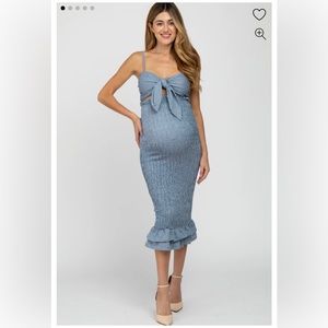 PinkBlush Blue Gingham Print Fitted Self-Tie Maternity Midi Dress Size Large